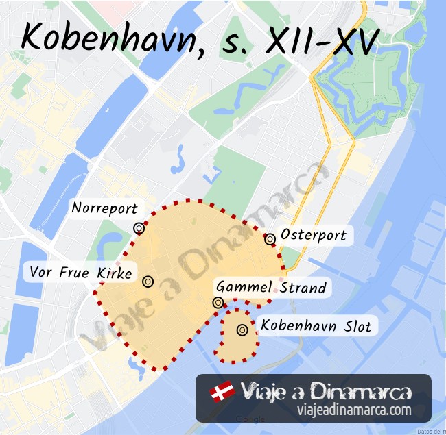 Mapa de Copenhague - centro histórico medieval